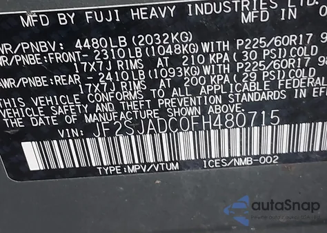 2015 Subaru Forester 2.5I Premium z USA, uszkodzony, nr VIN JF2SJADC0FH480715